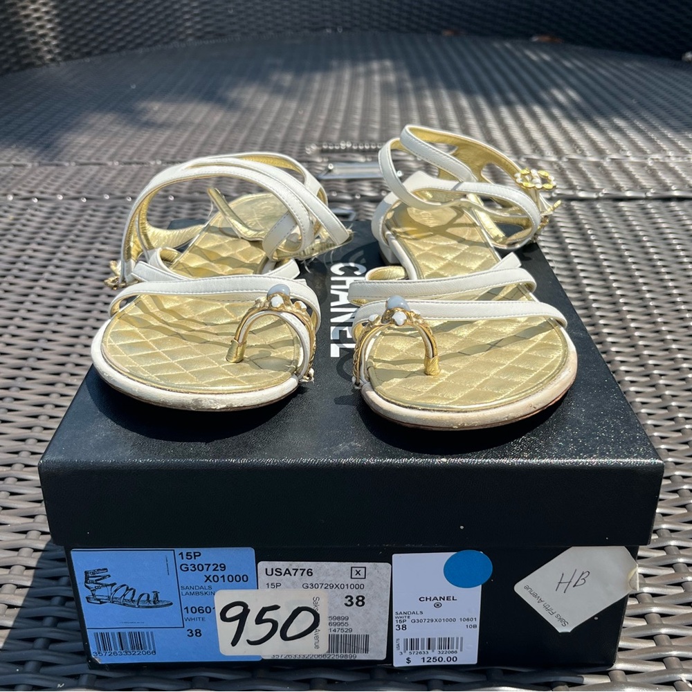 Chanel white size 38 lambkin sandals